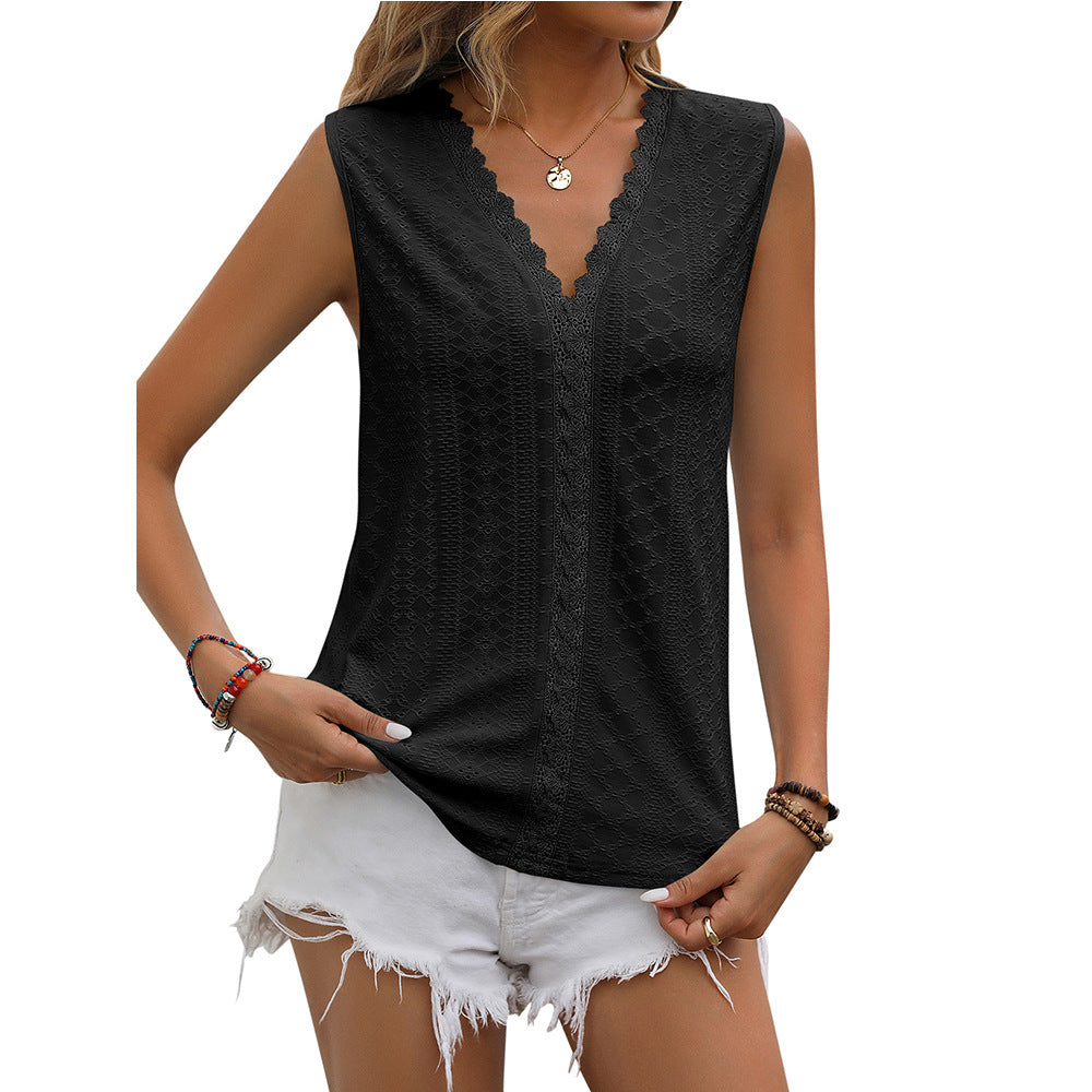 Elegant Lace Tops for Women - V-neck Sleeveless Hollow Out Vest