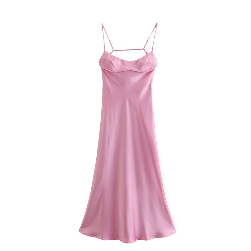 Femmes Camis Satin longues robes élégantes sans manches Slip robes de fête de vacances Sexy décontracté dos nu robes d'été