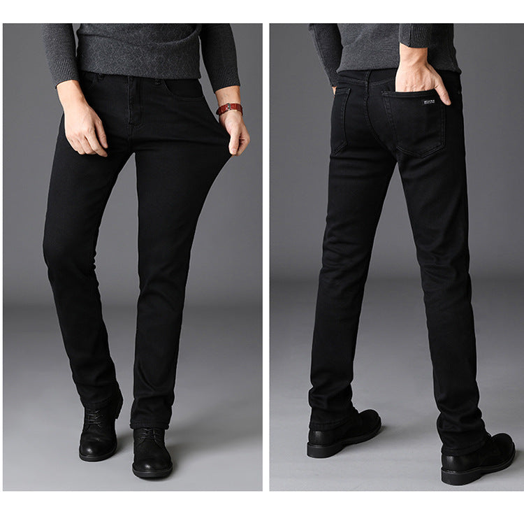 Nya herrjeans slimmade raka svarta byxor för män