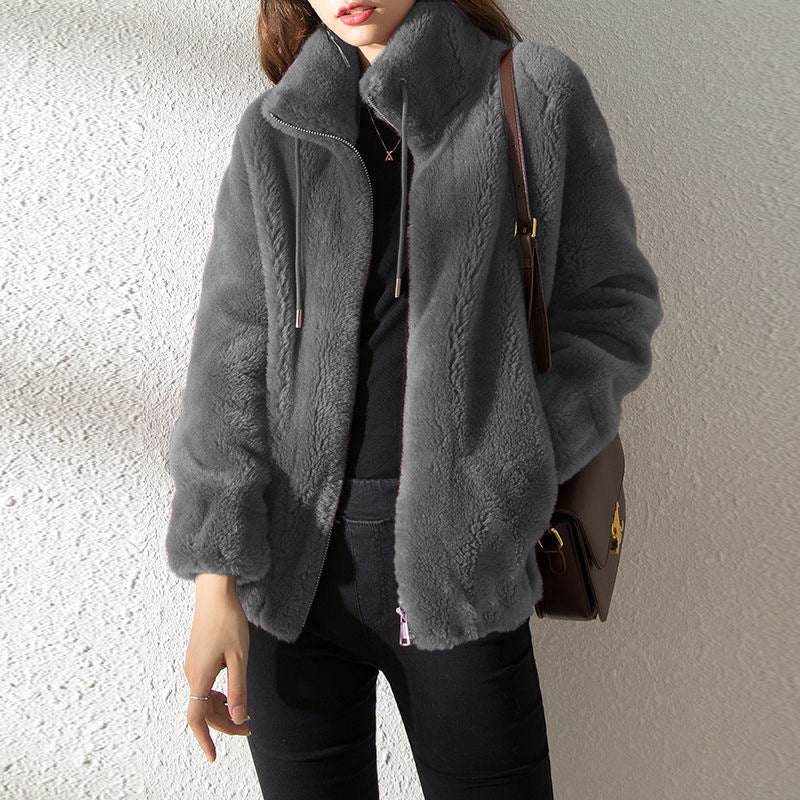 Cardigan chaud à col haut en polaire Double face pour femme