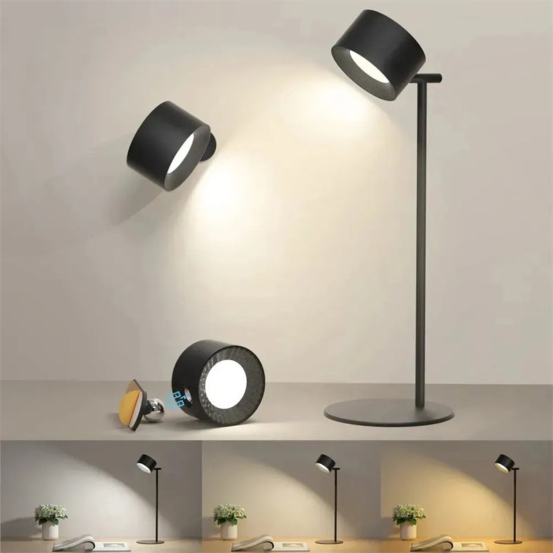 Magnetisk berörbar LED USB Uppladdningsbar Bordslampa 360 Rotera Sladdlös Fjärrkontroll Skrivbordslampor Hem Sovrum Vägg Nattlampa