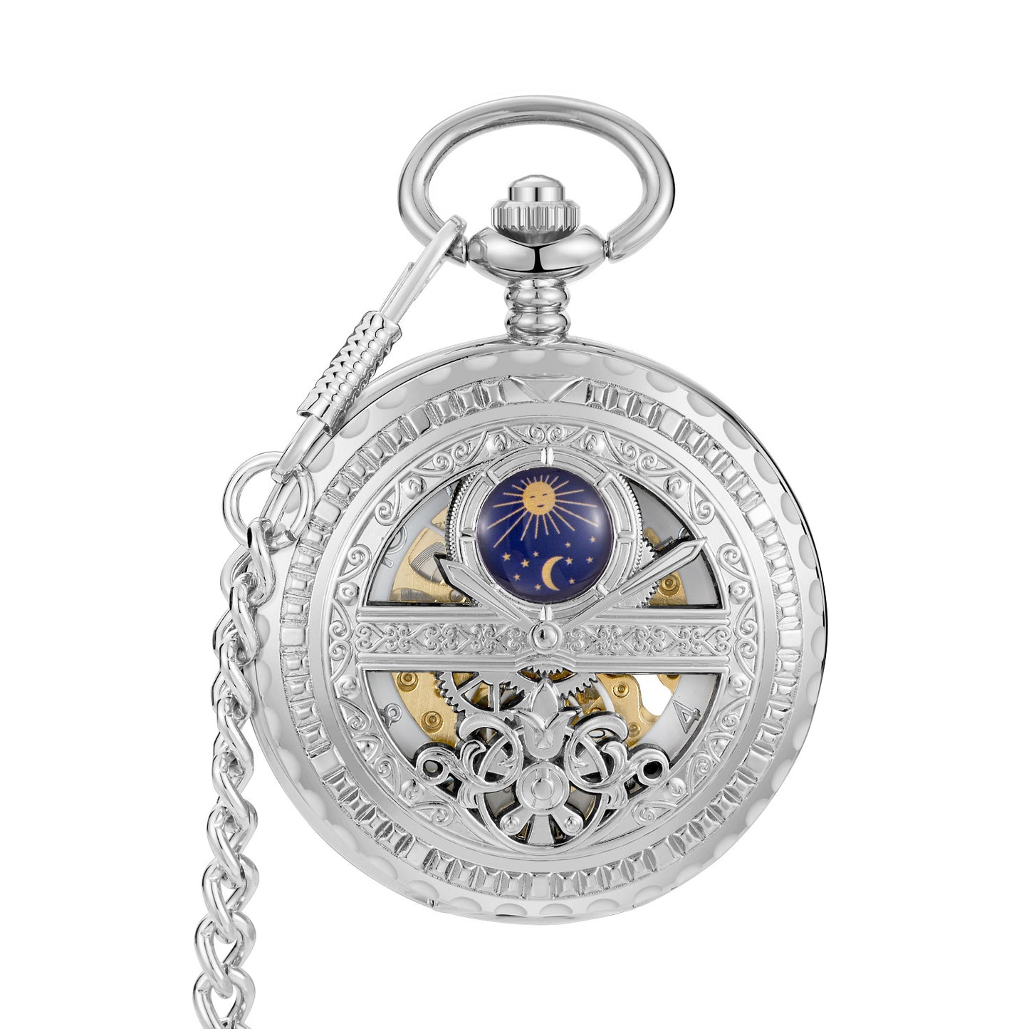 Golden Retro Hollow Pointer Night Sky Semi-Automatic Mechanical Pocket Watch - Celestial Elegant Timeless Exquisite