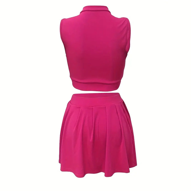 Dam 2-delade outfits kjolset sommar ärmlös crop top veckad kort minikjol