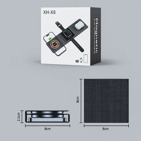 3 IN 1 Magnetic Folding Trådlös Laddningsstation För IPhone Transparent Snabbladdning För IWatch Och Airpods