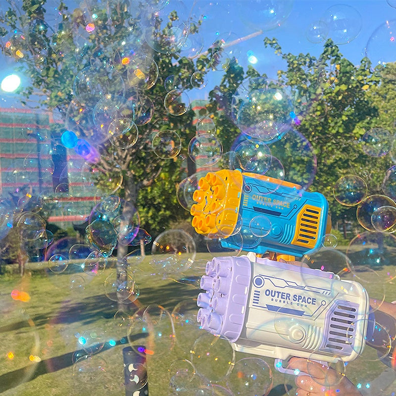 Bubble Gun Rocket 69 hål såpbubblor maskingevär form automatisk blåsare med lätta leksaker för barn Pomperos