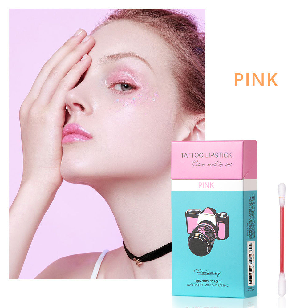 20 Pcs Set Cotton Swab Lipstick for Outdoor Portable Lipstick Cosmetic Waterproof Case Durable Long Cigarette Liquid Lipstick