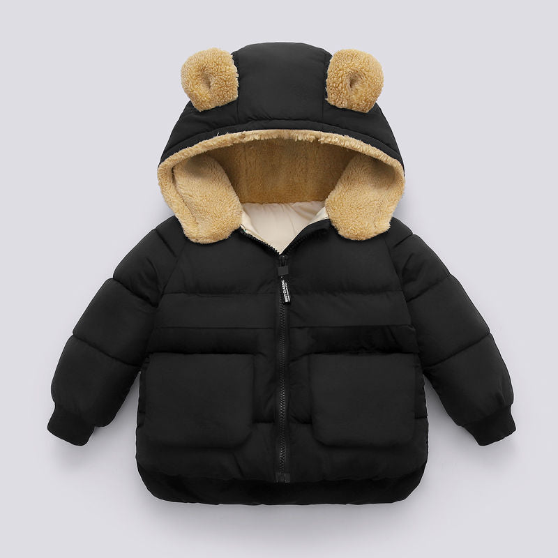 Veste chaude à capuche courte et épaisse pour enfants d'automne et d'hiver