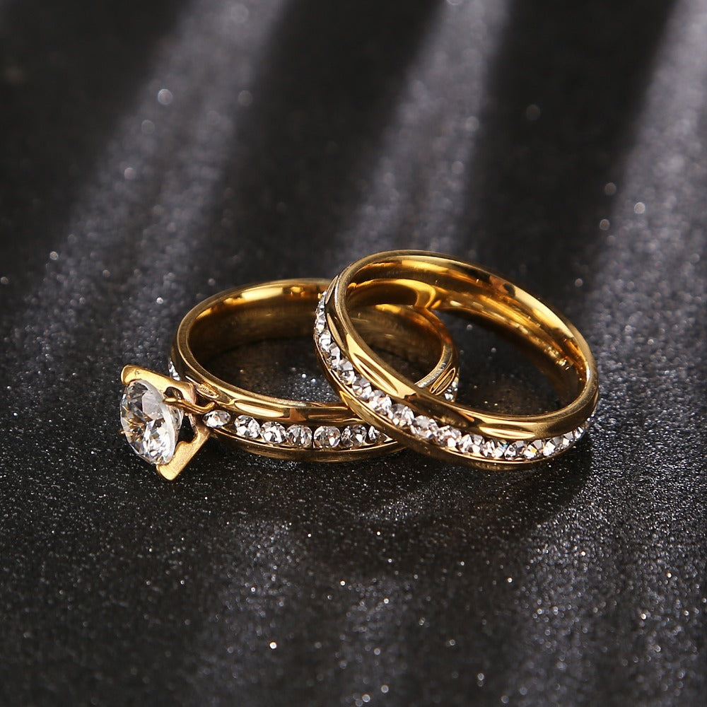 C it all Gold Zircon Wedding Ring Pair – US 6-9