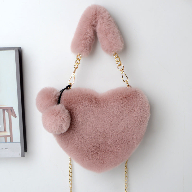 Plush Love Handbag - Soft Faux Fur Tote for Romantic Occasions & Parties