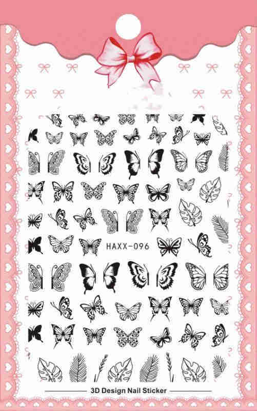 Black Butterfly White Flower Nail Stickers - 50 Pieces 1 Second | No Glue Gold Accents
