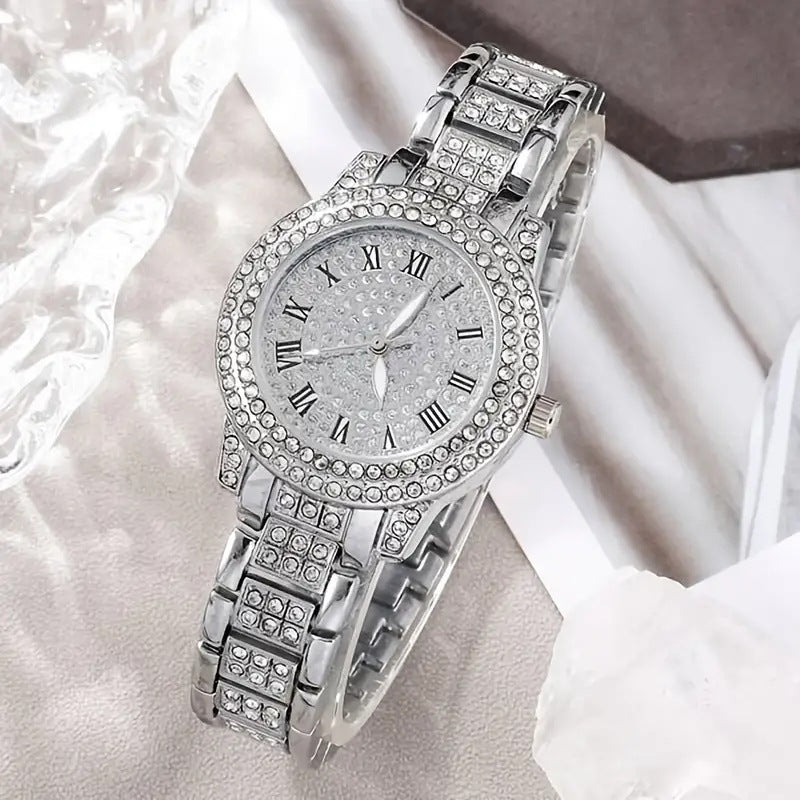 Women's Diamond Fashion Roman Quartz Watch - 5-Piece Set