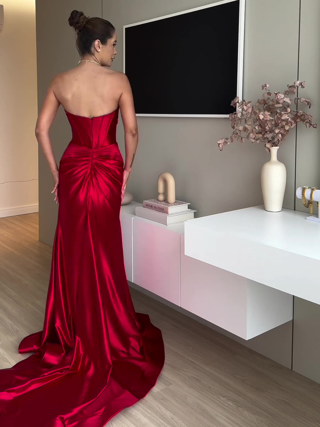Elegant Red Evening Dress - Tube Top Slit Extra Long