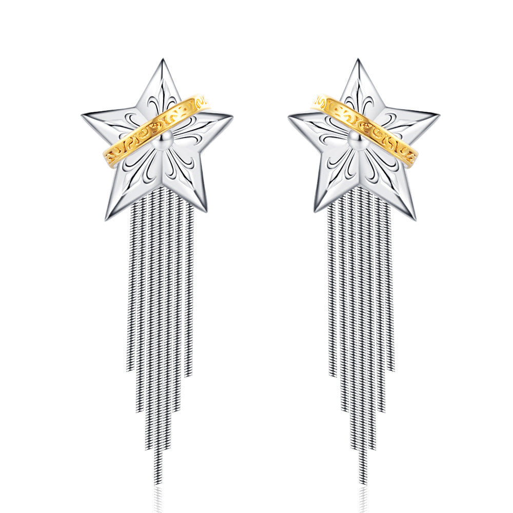 925 Sterling Silver Earrings Design Tassel Niche Five-pointed Planet