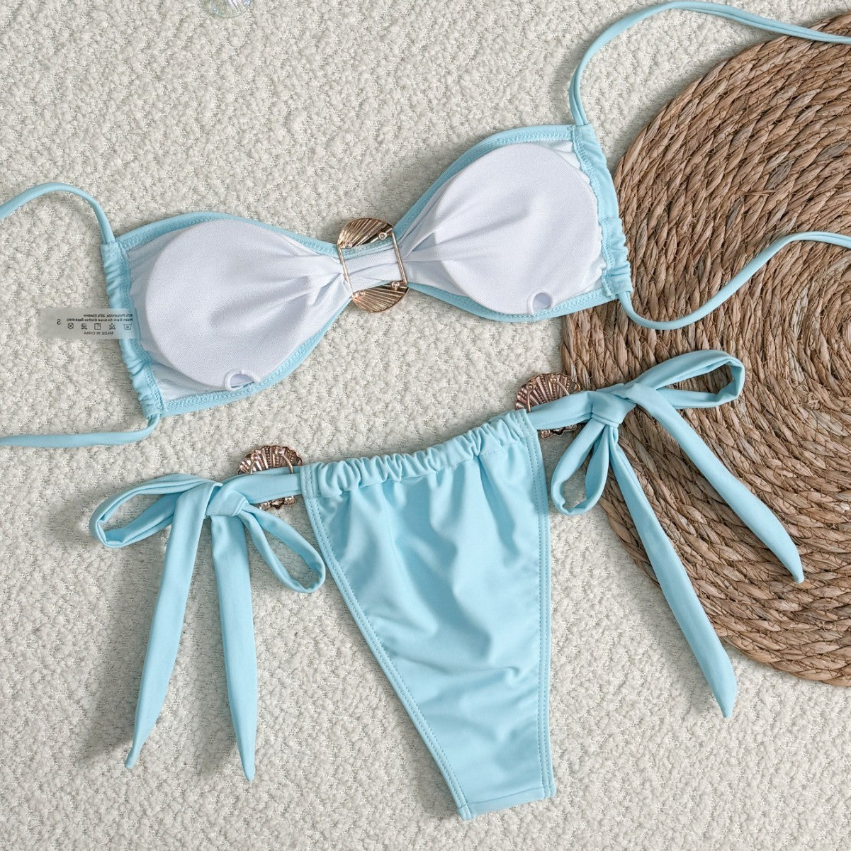 Bikini Sexy Metal Shell High Waist Lace-up Swimsuit For Women