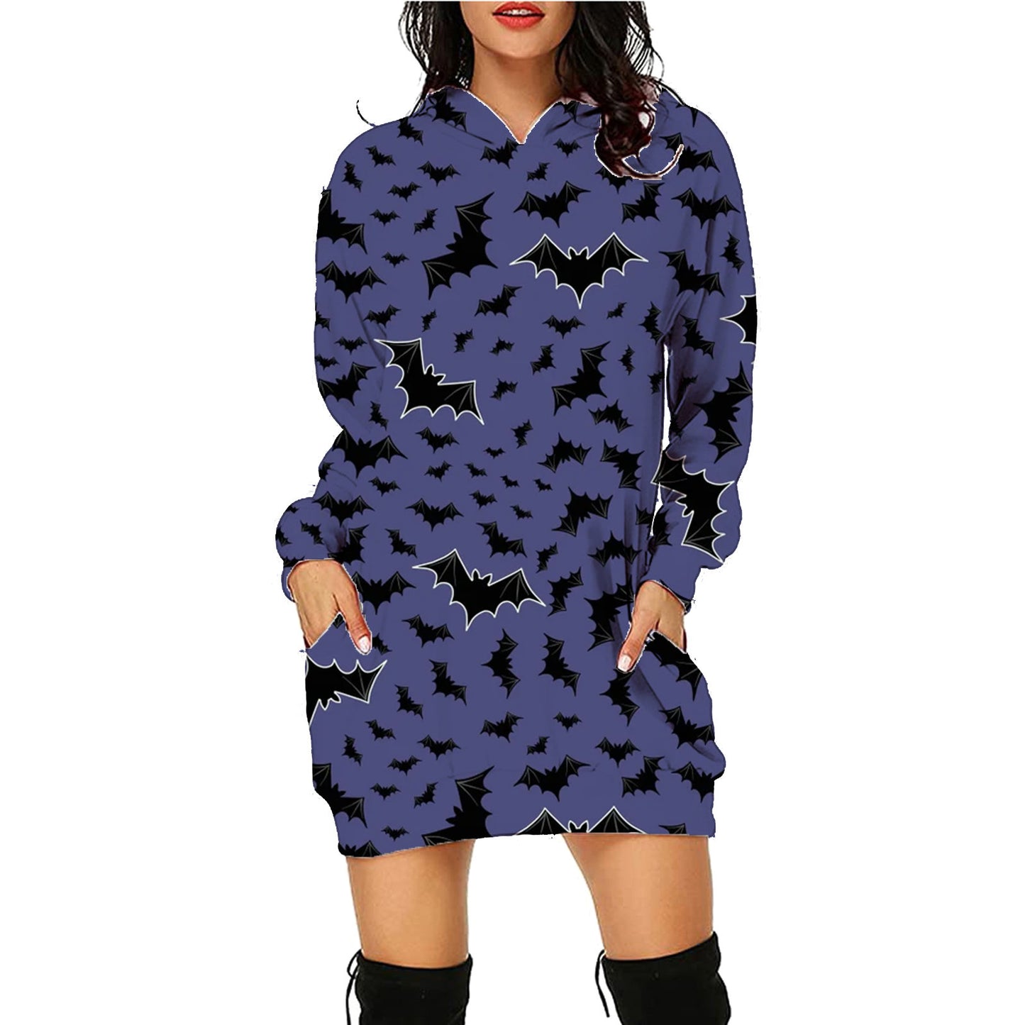 Halloween Print Lång Hoodie Med Fickor Tröja Långärmade Kläder Kvinnor