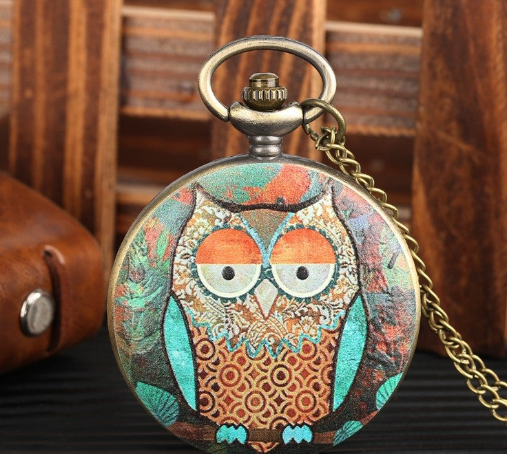 Flip Cartoon Owl Pattern Pocket Watch Cute Student's - Playful Fun Stylish Functional Durable Fashion-Forward
