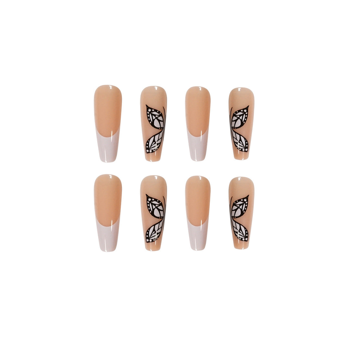 White French Butterfly Press-On Nails - JP1398 Design | 24 Pieces 18g Professional Set
