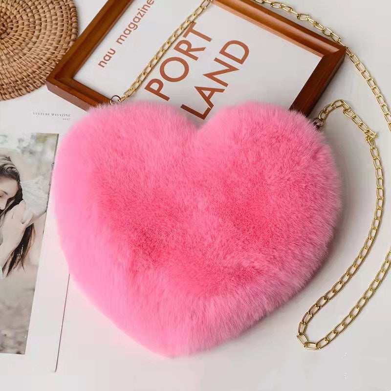 Heart-Shaped Plush Evening Bag - Romantic Chain Shoulder Bag for Special Occasions