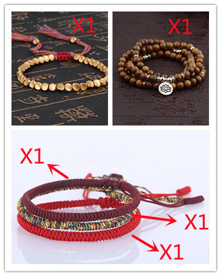Handgjorda tibetanska buddhistiska armband på handen flätade kopparpärlor lyckorep armband och armband för kvinnor och män