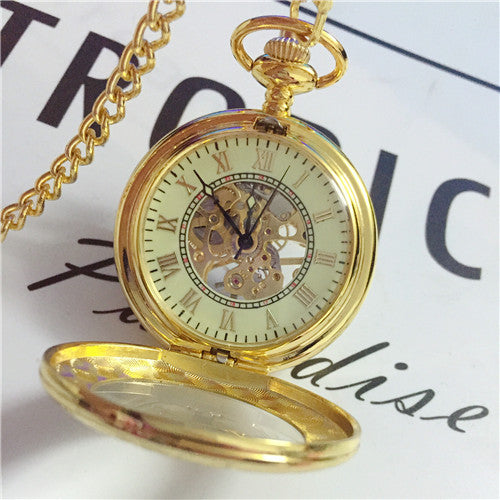 Large Pocket Watch Mechanical Golden Pattern - Luxurious Sophisticated Precise Readable Elegant Statement