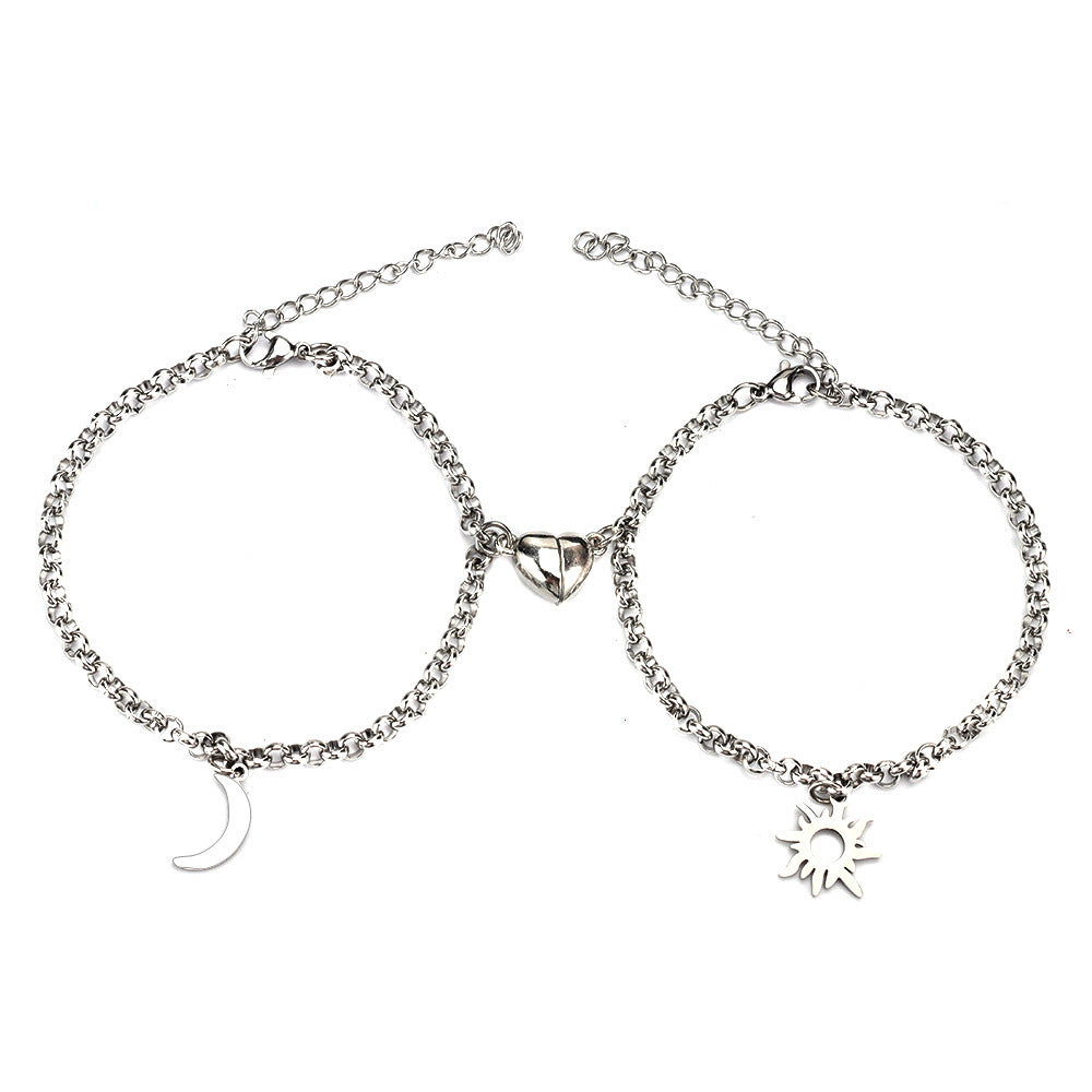 Stainless Steel Sun and Moon Bracelet Creative Six Heart Magnet Attract