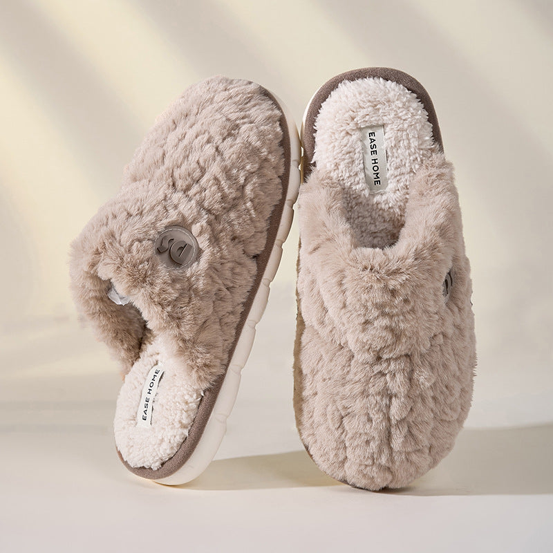 Warm Winter Plush Slippers for Women - Non-slip, Thick-soled, Fluffy - Indoor/Bedroom Soft Solid House Shoes