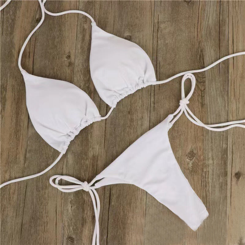 2 st halterneck snörning bikini för kvinnor sommar enfärgad sexig split rem justerbar baddräkt