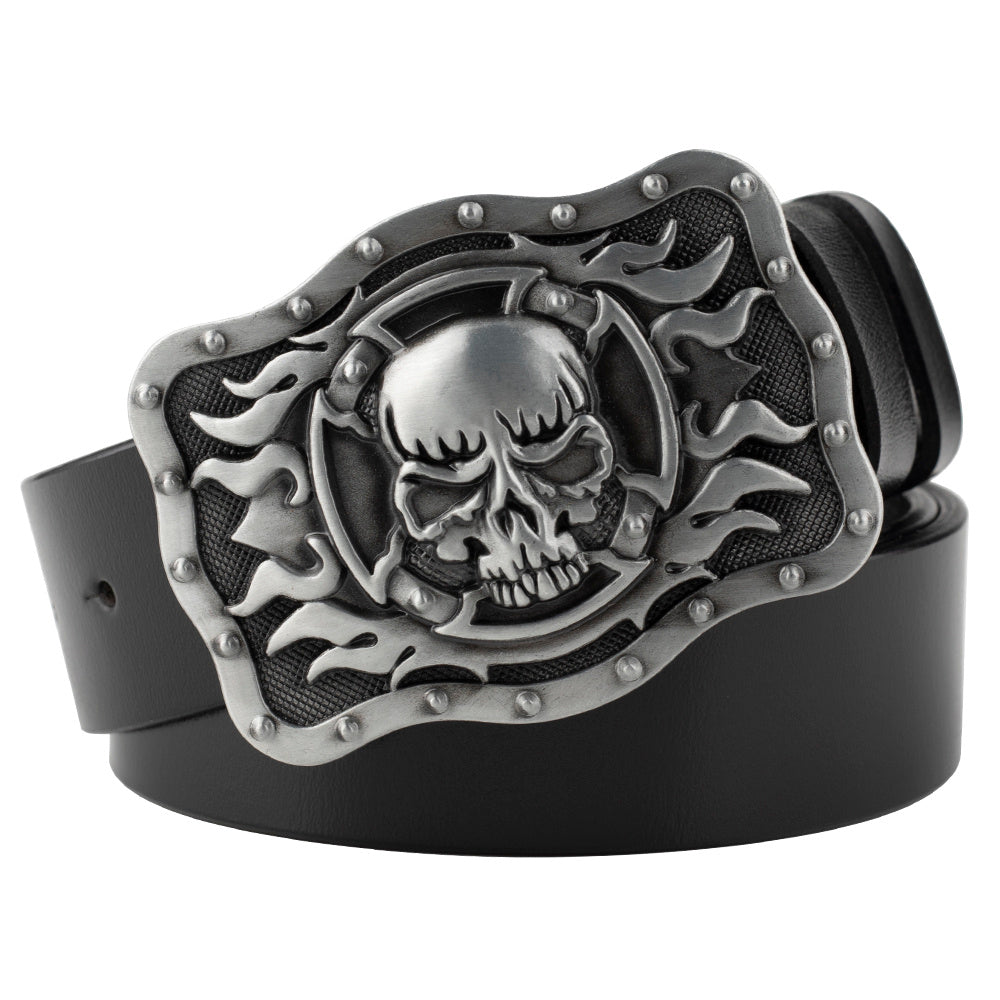 Men's Casual Skull Decorative Two-Layer Cowhide Belt - Rebellious Style