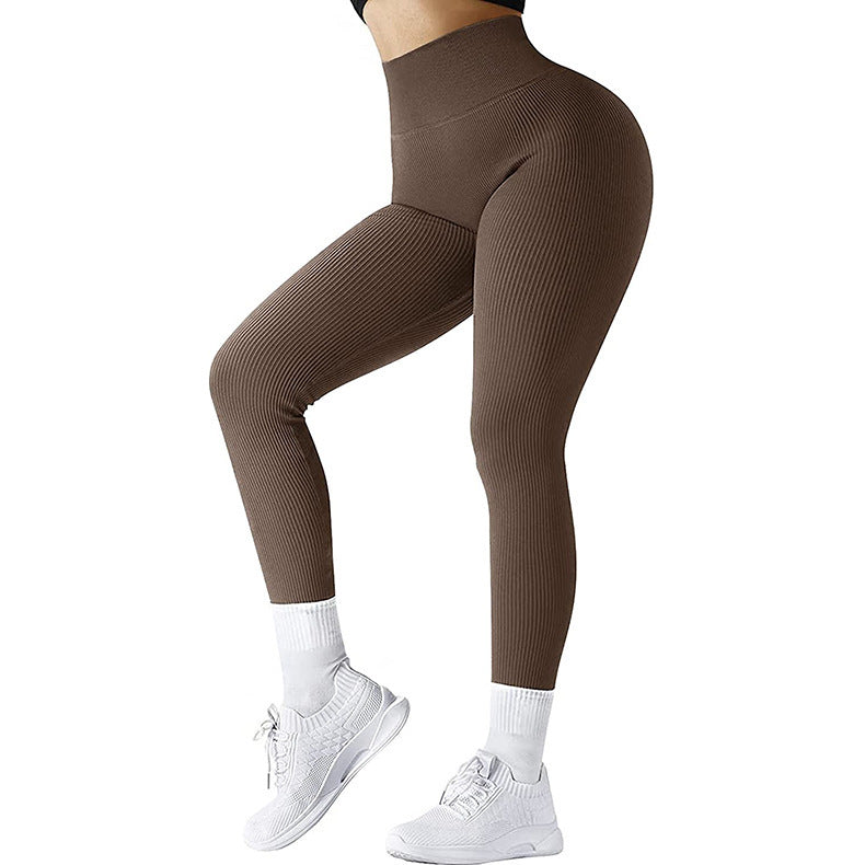 Taille haute Leggings sans couture fileté tricoté pantalons de Fitness solide femmes minceur Sport pantalons de Yoga élastique course Sport Leggings