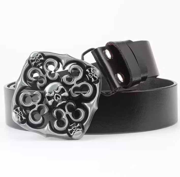 Men's Casual Skull Decorative Two-Layer Cowhide Belt - Rebellious Style