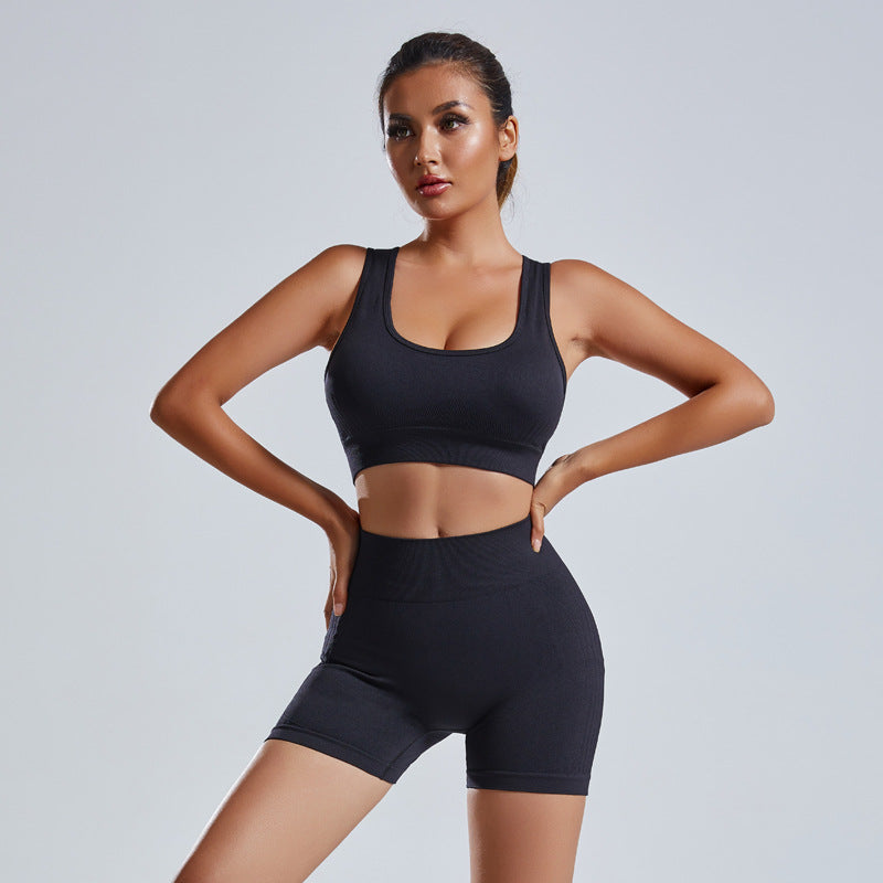2st Yogaset Damväst och shorts Träningsoverall Sömlös träning Sportkläder Gymkläder Hög midja Leggings Fitness Sportdräkter
