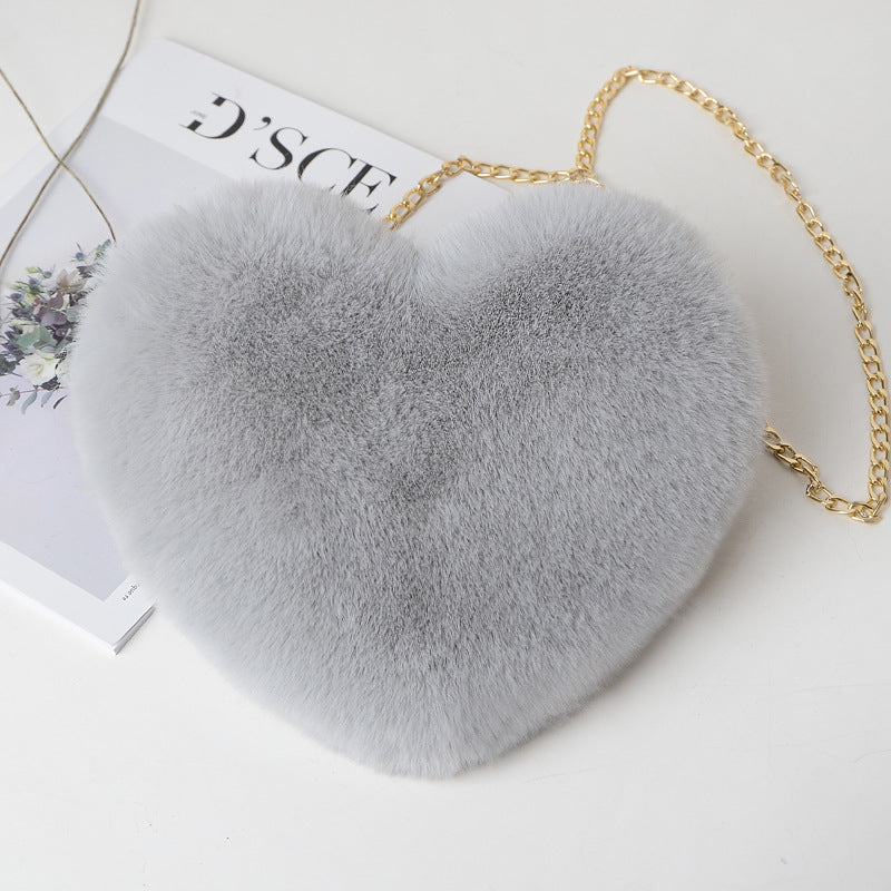 Heart-Shaped Plush Evening Bag - Romantic Chain Shoulder Bag for Special Occasions