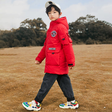 Fashion Solid Color Boys Mid-Length Down Jacket - Winter Coat for Kids