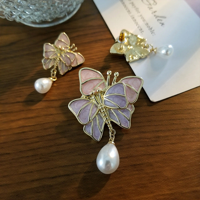 Tender Butterfly Brosch Kvinnlig Sidenscarf Knapp Tecknad Emalj Midja Stängningsnål Pärla Tillbehör