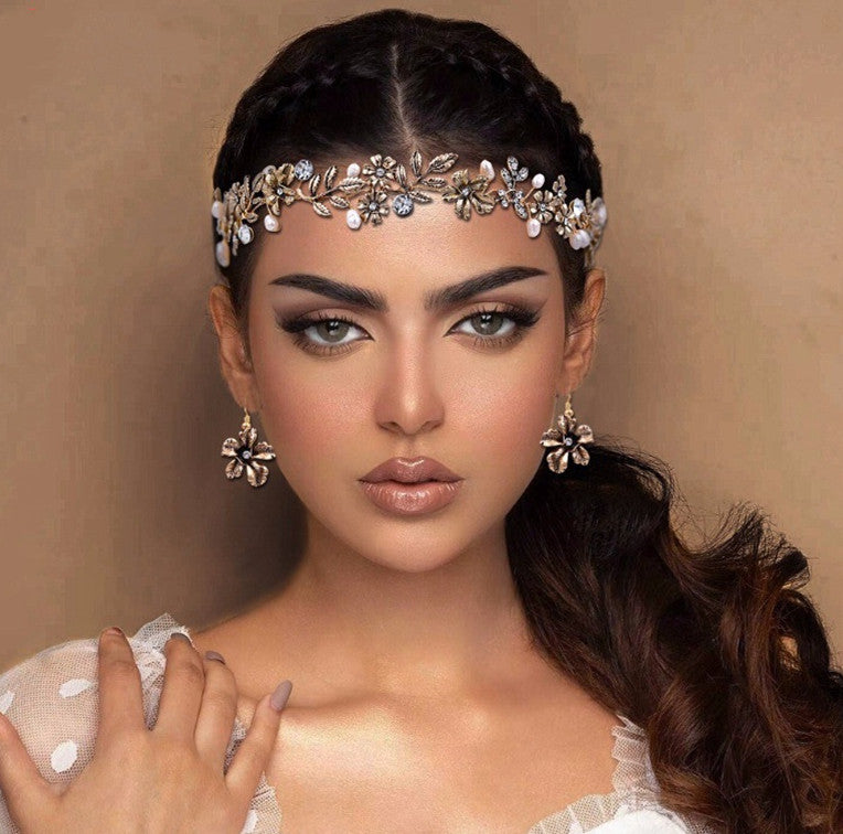 Bande de cheveux à motif de feuilles de perles d'eau douce