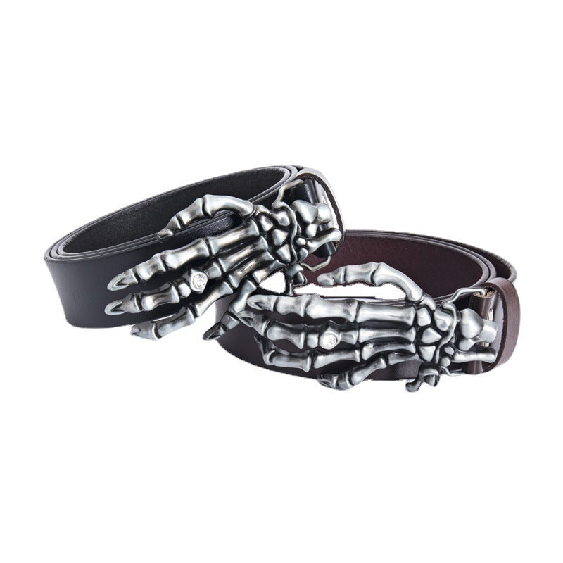Men's Leather Belt Skull Big Head Claw Outdoor Rider - Rebellious Adventure
