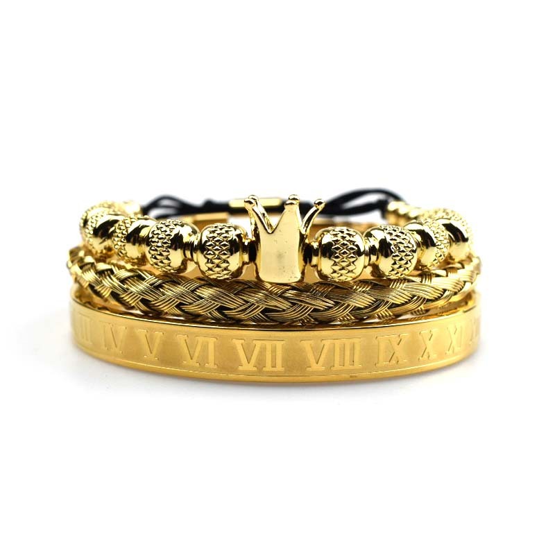 Lyxigt romerskt kungligt krona-berlockarmband för män i rostfritt stål med geometri, pulsera för män, justerbara armband för par, presentsmycken