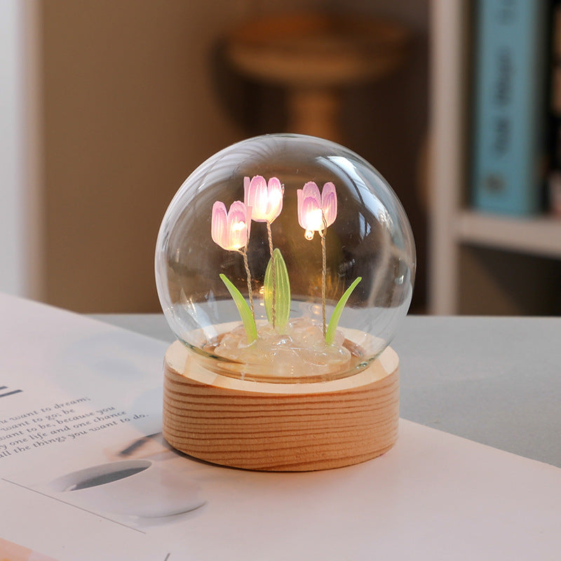 Tulipe artificielle veilleuse ornements à la main bricolage lampe de chevet LED lampe de nuit chambre décor cadeaux d'anniversaire lampe de Table