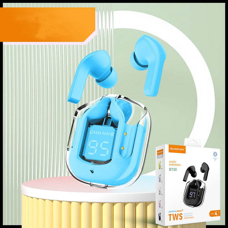 Nytt Mini Transparent trådlöst Bluetooth Headset Digital Display ENC brusreducering True Wireless Sports Music