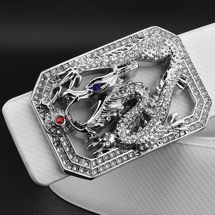 Men's Faucet Belt White Golden Smooth Buckle - Luxurious Flow