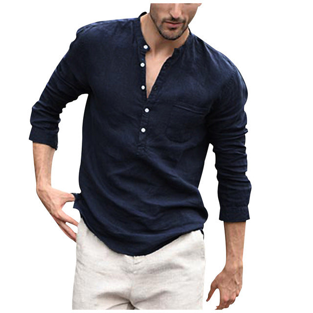 Chemise blanche vintage pour hommes Chemises en lin à boutons