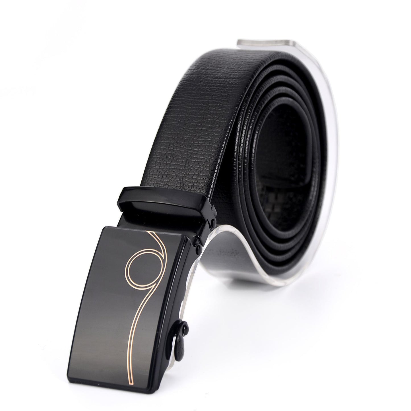 Men's Automatic Buckle Mirror Acrylic Iron Button Business Casual Belt - Reflective Sophistication