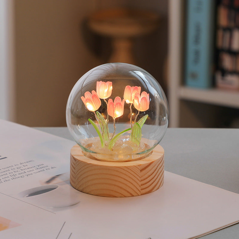 Tulipe artificielle veilleuse ornements à la main bricolage lampe de chevet LED lampe de nuit chambre décor cadeaux d'anniversaire lampe de Table