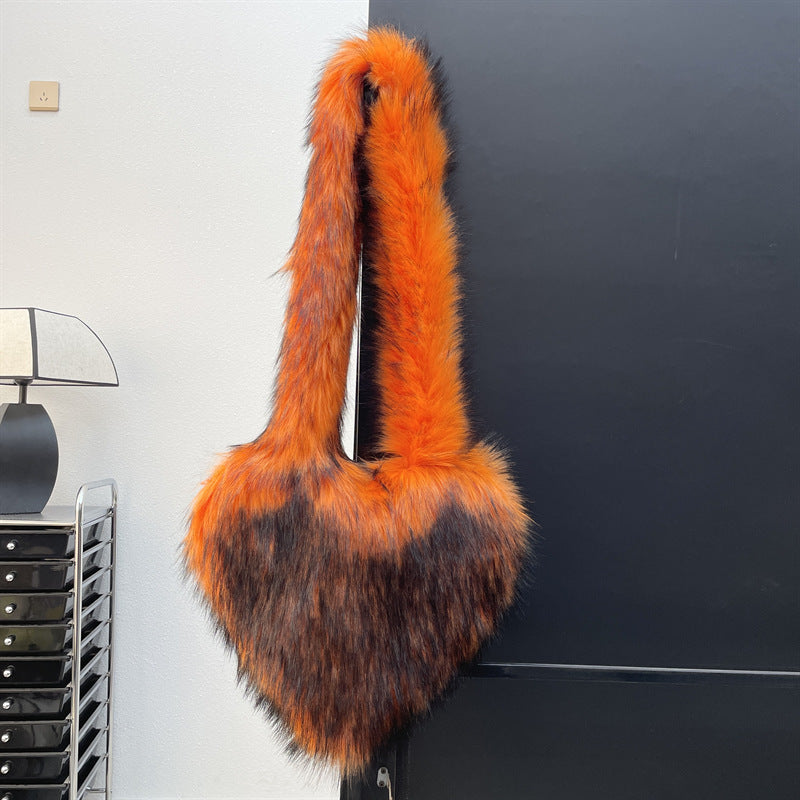 Sacs à bandoulière en polaire d'hiver pour femmes, sac à bandoulière en forme de cœur en peluche, sac d'amour de grande capacité