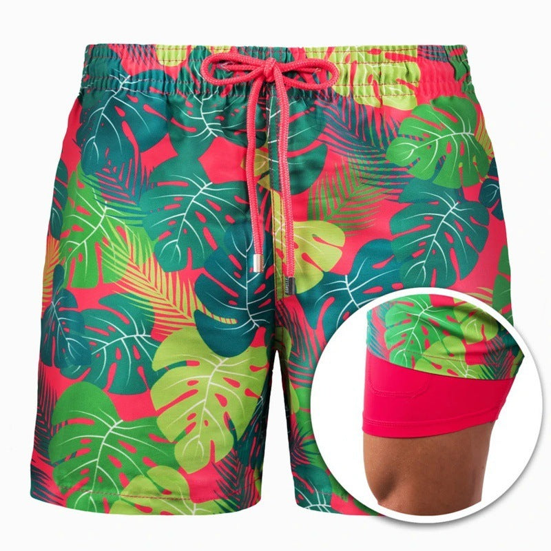 Herr Mönstrade Strandshorts Sportiga Dubbla Lagershorts Sommar