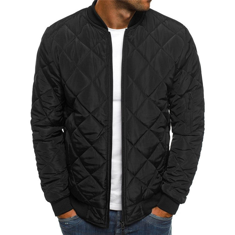 Enfärgad kappa Vinterställ krage jacka för män Mode Rhombus sömnad Design kappa Casual Business kläder