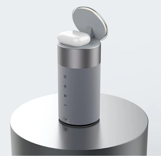 3-i-1 multifunktionell iPhone och AirPods trådlös laddare bärbar Bluetooth-högtalare med pekskärm för hem och kontor