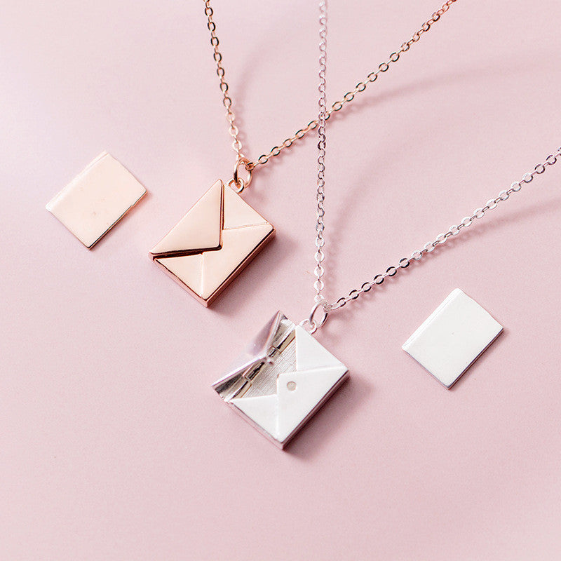 MloveAcc Genuine 925 Sterling Silver Tight Necklace Women Envelope Lover Letter Pendant Best Gifts for Girlfriend