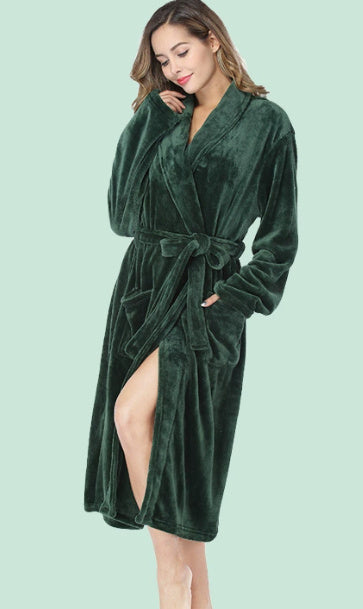 Winter Flannel Lovers Robe Gown Elegant Solid Casual Sleepwe