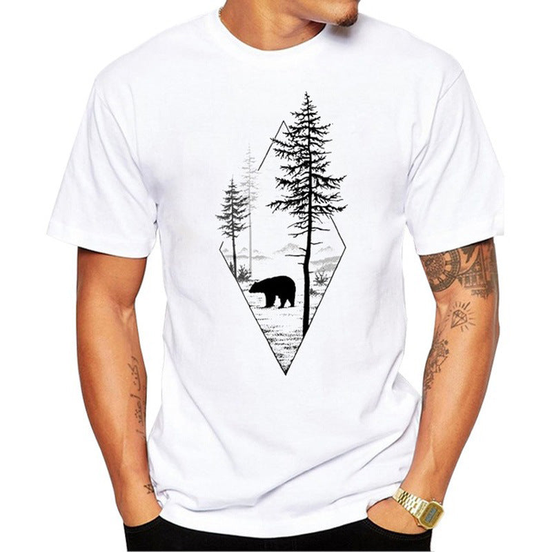 T-shirt manches courtes homme, ours forestier, décontracté